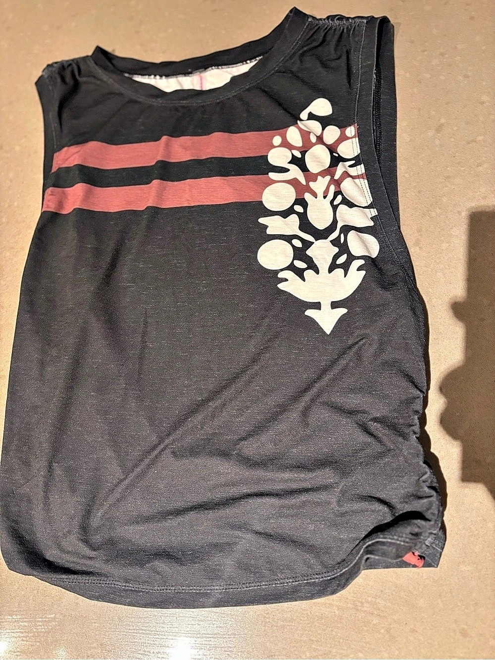 Affliction Graphic Ruched Tank Top in Black & Red